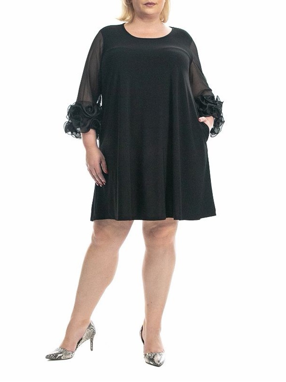 NWT Nina Leonard Mesh Ruffle Dress - Size 1X